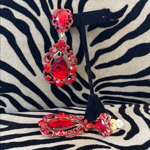 Elegant Red Teardrop Clip-On Earrings